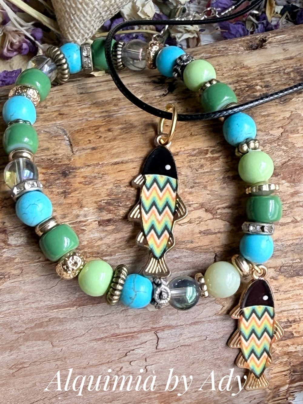 Green, Turquoise & Lime Fish Charm Bracelet Set